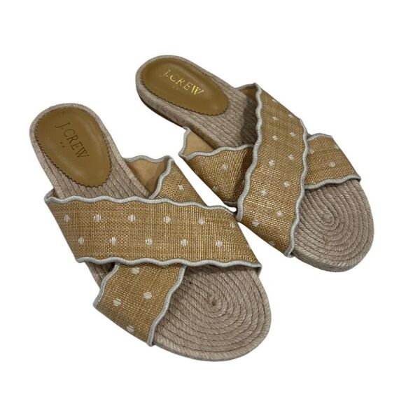 J. Crew Scalloped Polka Dot‎ Espadrille Slide Sandals Size 7 - Picture 2 of 5